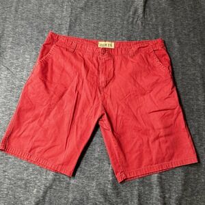 Men’s IRON CO. Faded Red Flat Front Chino Shorts 42 Preppy Coastal Casual